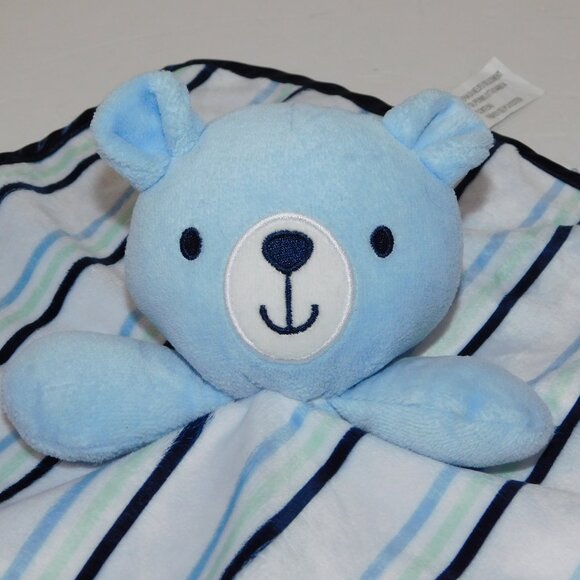 George Blue White Bear Striped Security Blanket Plush Baby Lovey Nunu Soother - Picture 2 of 7